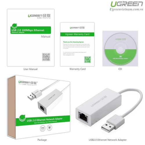 Bộ chuyển đổi USB 2.0 sang cổng mạng 10/100 Mbps Ugreen (20253)